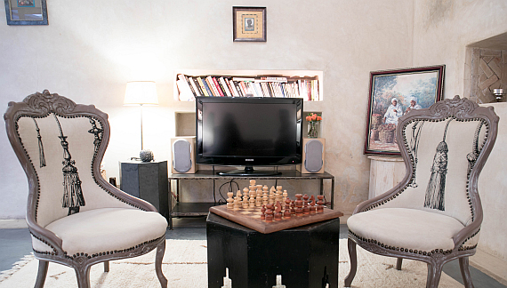 Interior of Riad Dar More with a chessboard